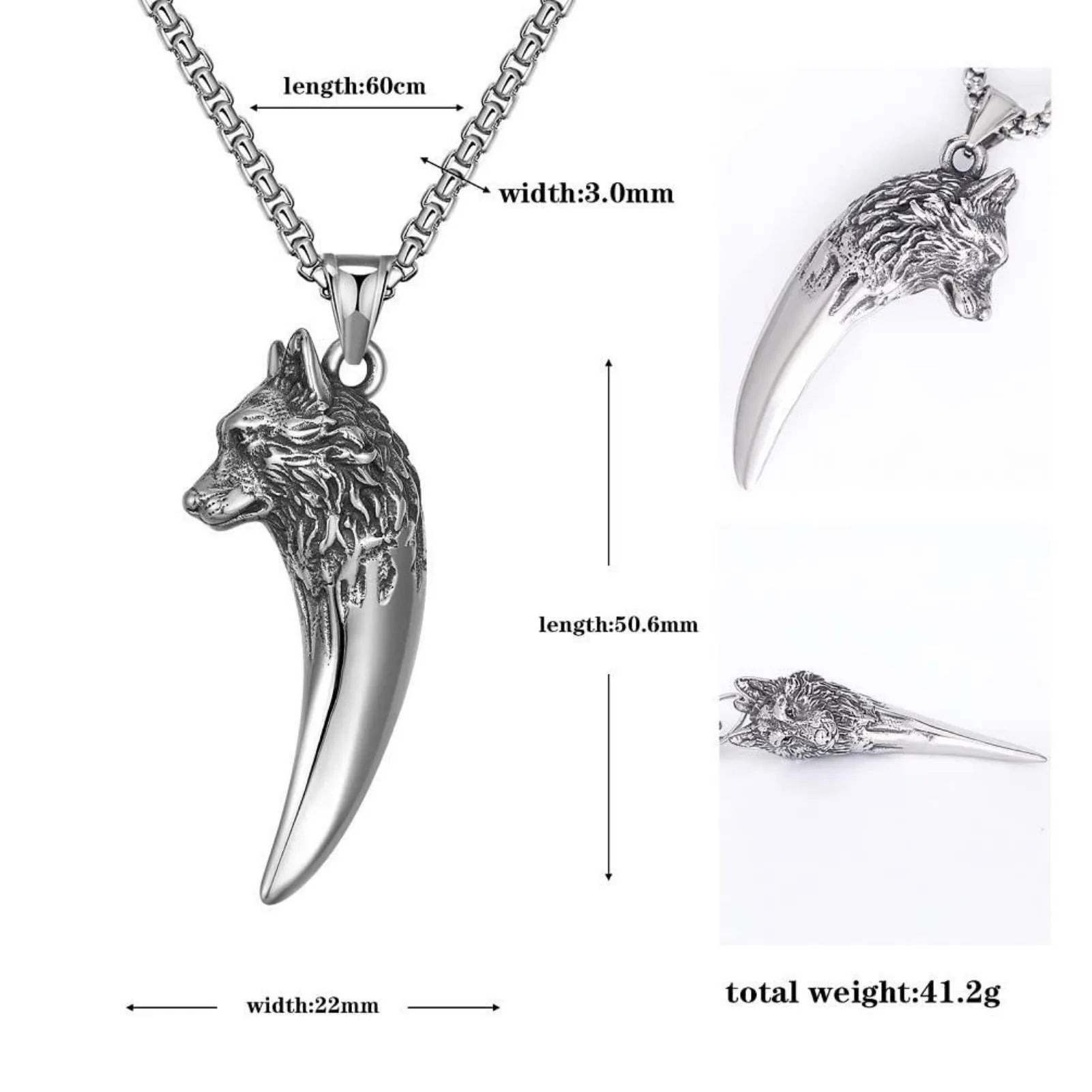 Wolf Tribal Men Stainless Steel Necklace Pendant Silver 24 inch Chain