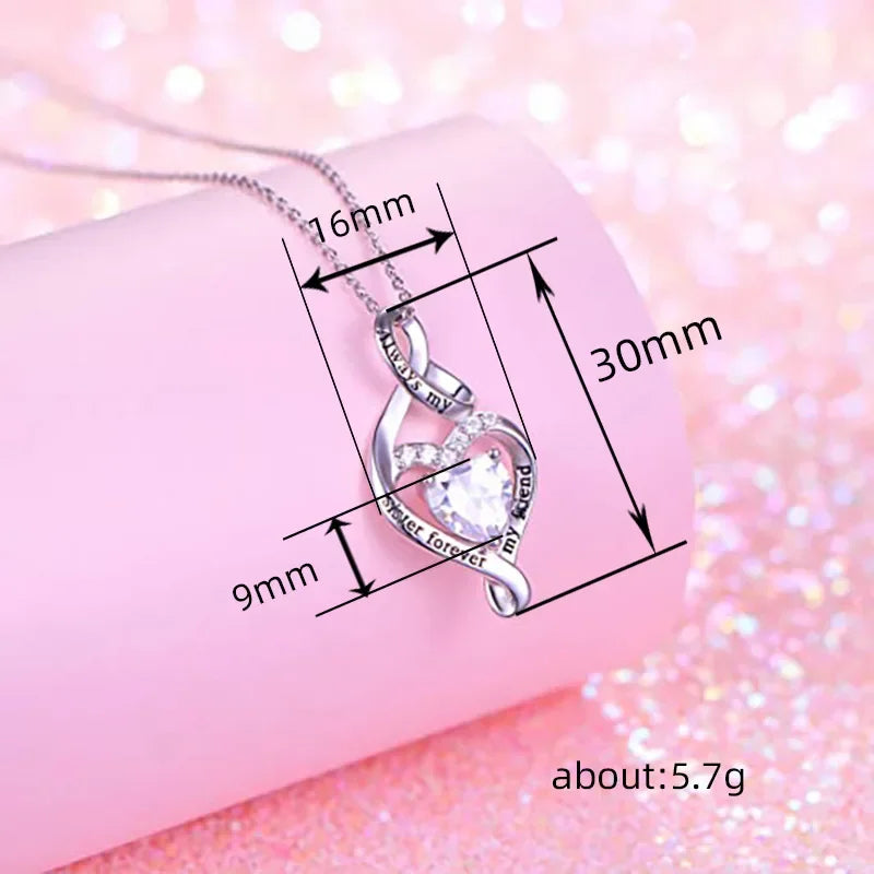 Stainless Steel Always My Sister Forever My Friend Double Love Heart Necklace, Box Chain 18"