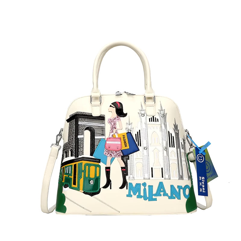 Vintage Luxury Embroidery PU Leather Tote Bag, Shoulder Bag, Crossbody Bag and Handbag