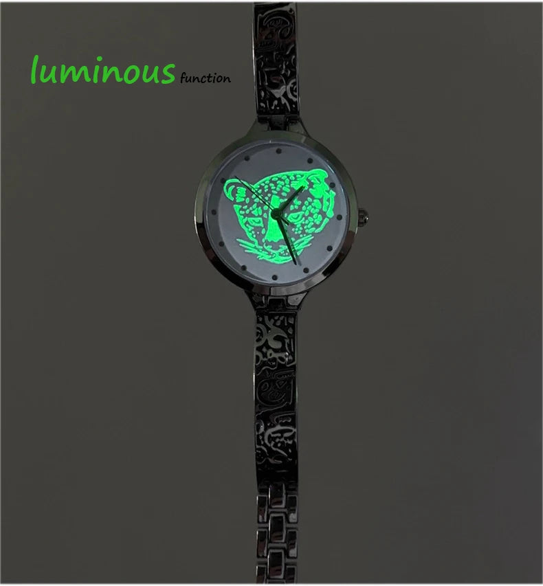 Waterproof Leopard Shining Cubic-Zirconia-Studded Stainless Steel Band Fashion Hip-hop Quartz Watch