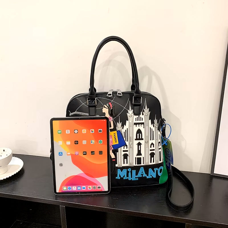 Vintage Luxury Embroidery PU Leather Tote Bag, Shoulder Bag, Crossbody Bag and Handbag