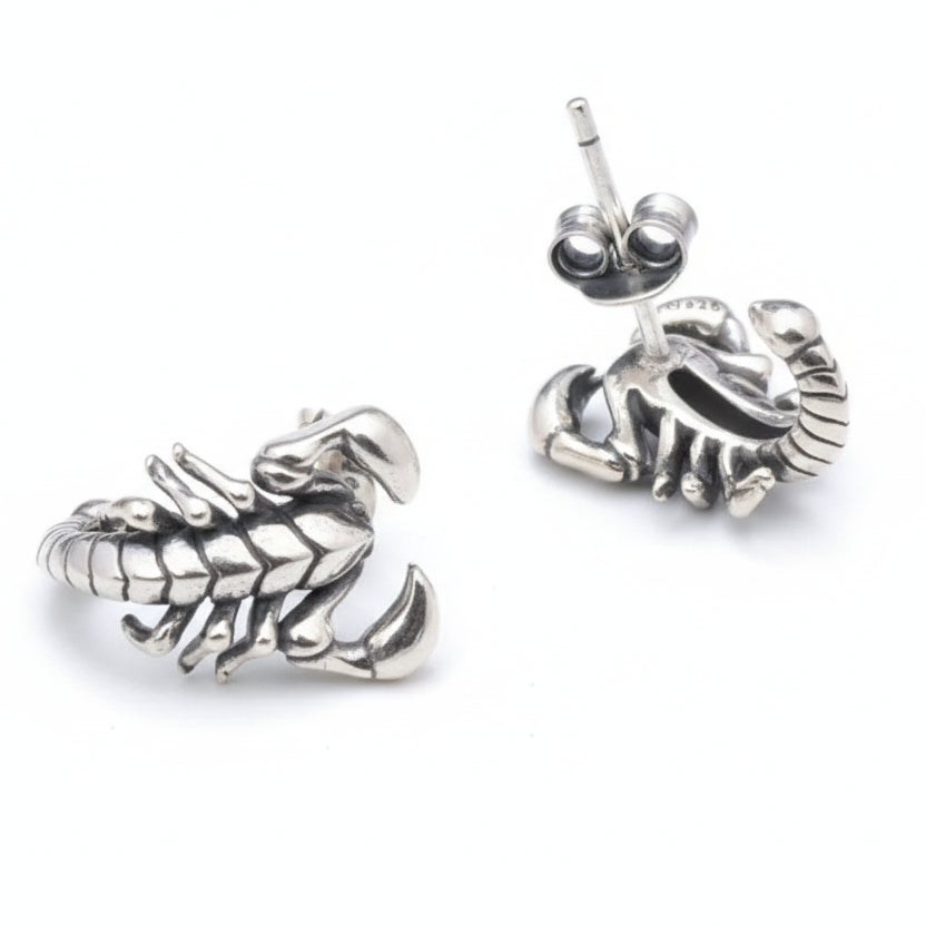 2pcs Sterling Silver Scorpion Stud Men Earrings, Color White, 1 Pair