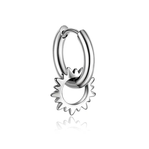 Stainless Steel Men Huggie Gear Hoop Stud Earrings Set