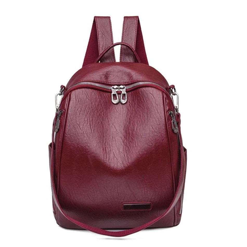 Large Capacity Leather School Bag and Travel Backpack