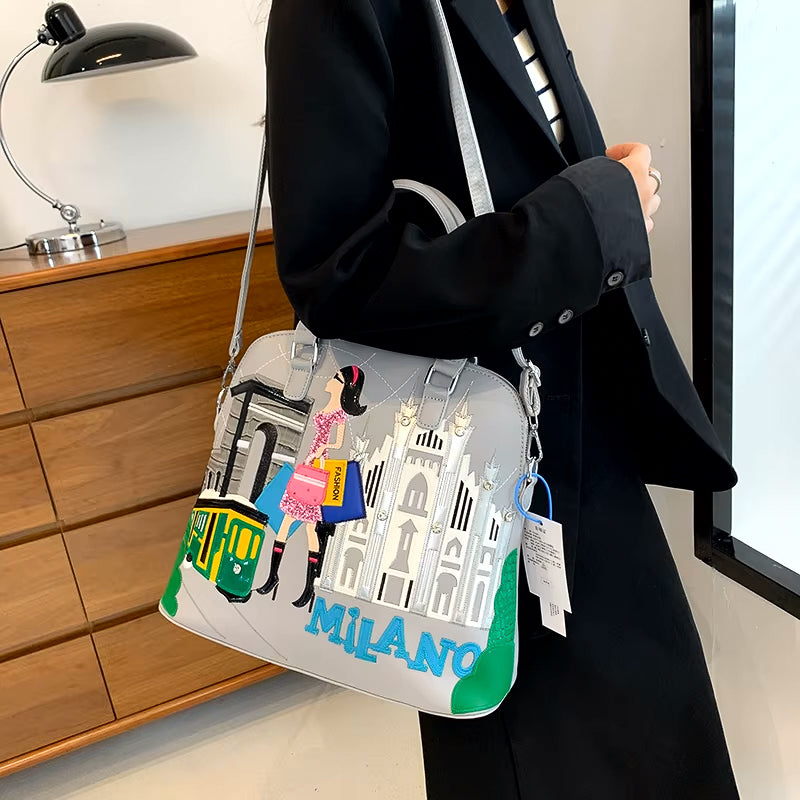 Vintage Luxury Embroidery PU Leather Tote Bag, Shoulder Bag, Crossbody Bag and Handbag