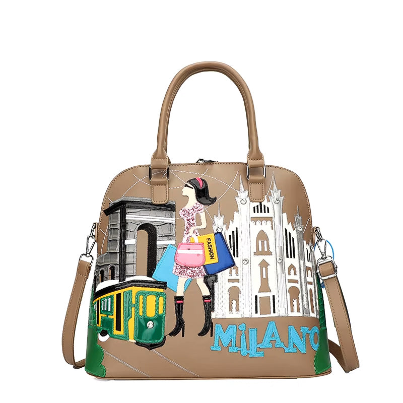 Vintage Luxury Embroidery PU Leather Tote Bag, Shoulder Bag, Crossbody Bag and Handbag