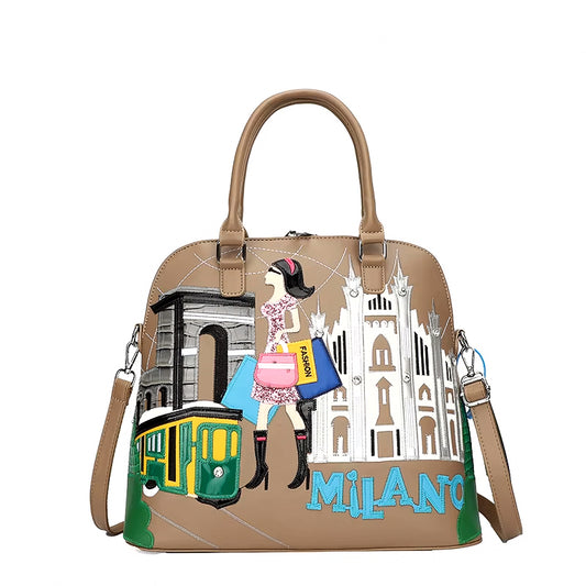 Vintage Luxury Embroidery PU Leather Tote Bag, Shoulder Bag, Crossbody Bag and Handbag