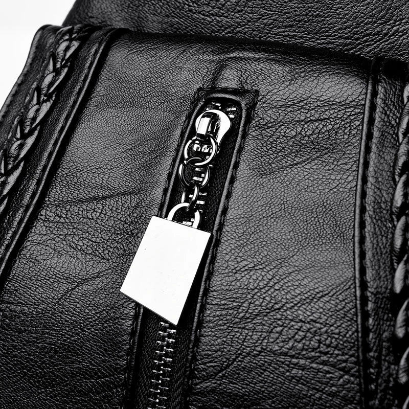 Large Capacity Waterproof Lightweight Chain and Tassel Preppy Style PU Leather Travel Backpack