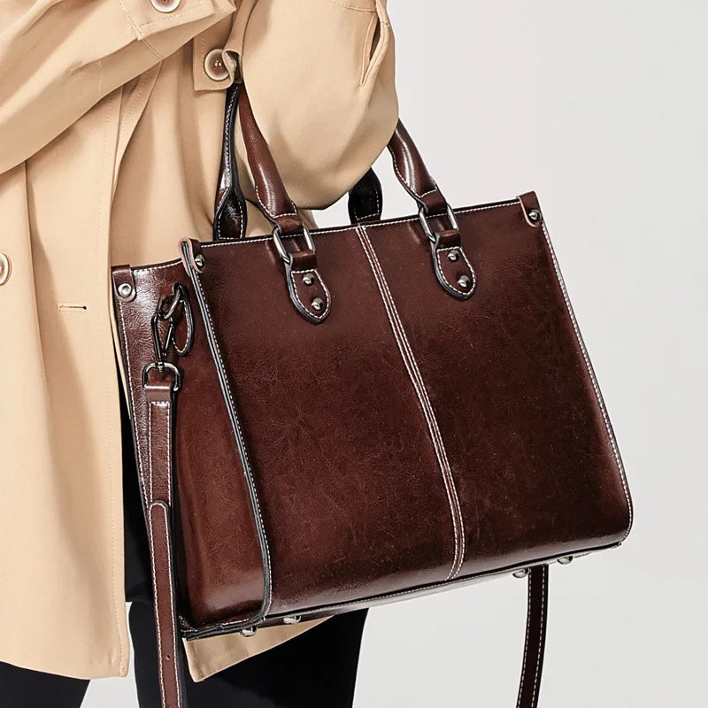 Fashion Designer Oil Wax Leather Tote Bag, Shoulder Bag and Handbag
