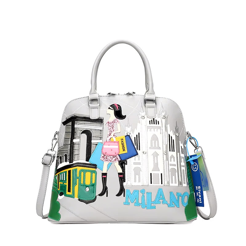 Vintage Luxury Embroidery PU Leather Tote Bag, Shoulder Bag, Crossbody Bag and Handbag
