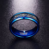 Blue Celtic Tungsten Dragon and Cubic Zirconia Sterling Silver Matching Rings