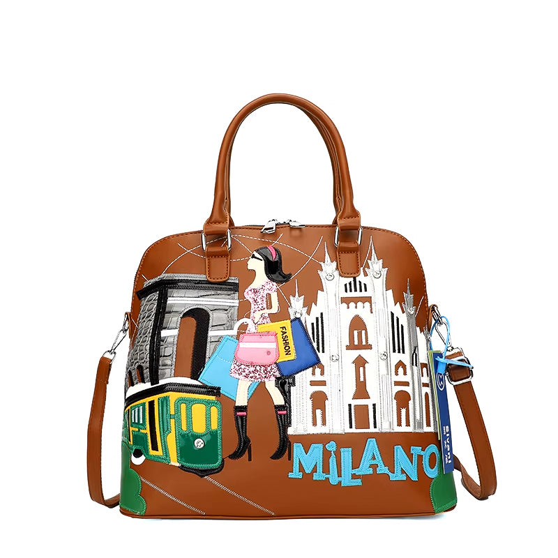 Vintage Luxury Embroidery PU Leather Tote Bag, Shoulder Bag, Crossbody Bag and Handbag