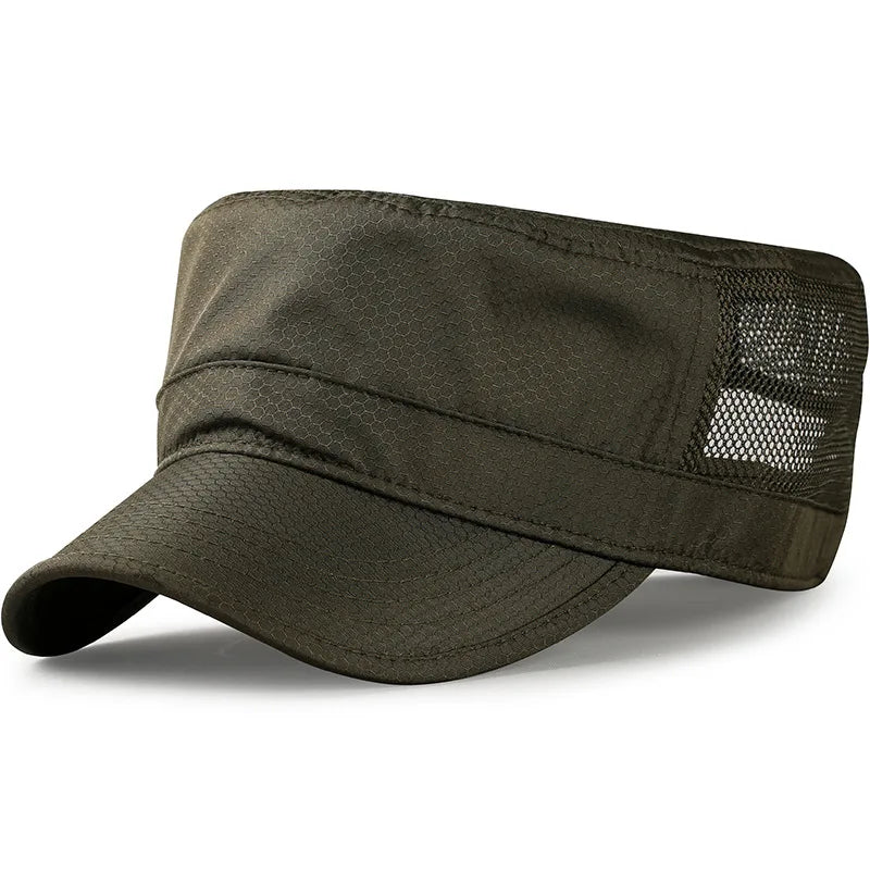 Classic Adjustable Breathable Linen Flat Top Snapback Military Hat
