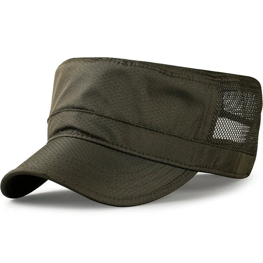 Classic Adjustable Breathable Linen Flat Top Snapback Military Hat
