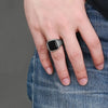 Fashion Stainless Steel Signet Rings with Black Agate Onyx for Men