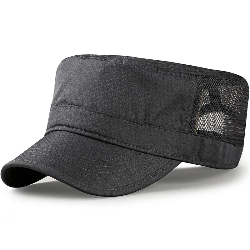 Classic Adjustable Breathable Linen Flat Top Snapback Military Hat