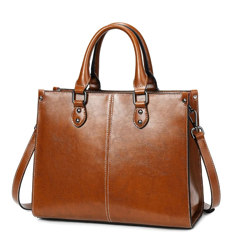 Fashion Designer Oil Wax Leather Tote Bag, Shoulder Bag and Handbag