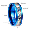 Blue Celtic Tungsten Dragon and Cubic Zirconia Sterling Silver Matching Rings