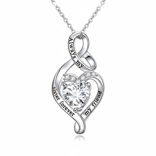 Stainless Steel Always My Sister Forever My Friend Double Love Heart Necklace, Box Chain 18"
