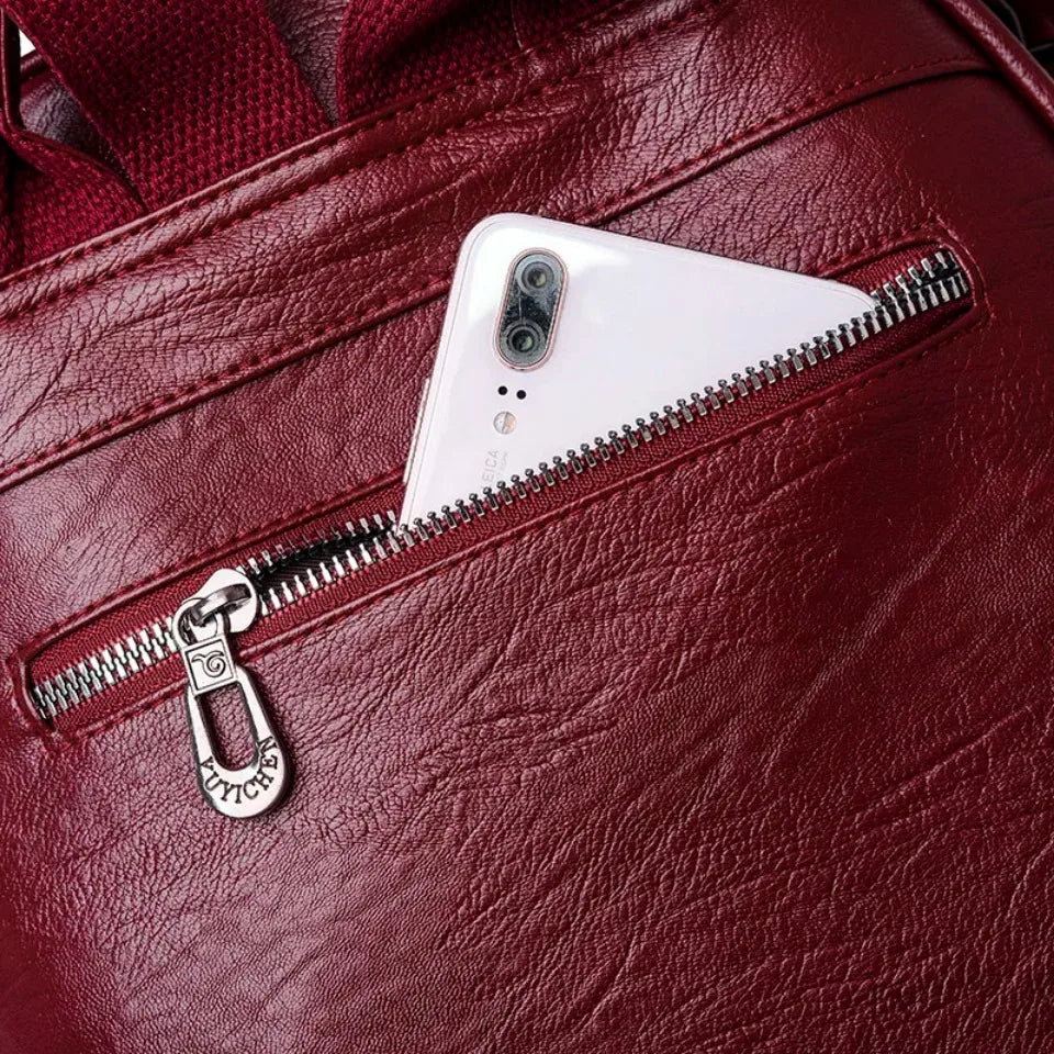 Large Capacity Leather School Bag and Travel Backpack