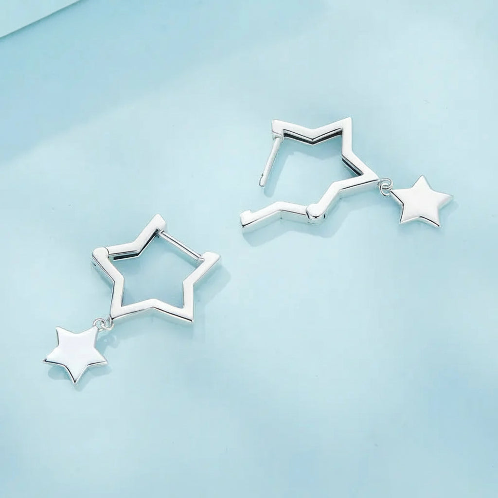 Double Star 925 Sterling Silver Vintage Drop Earrings