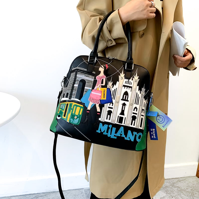 Vintage Luxury Embroidery PU Leather Tote Bag, Shoulder Bag, Crossbody Bag and Handbag