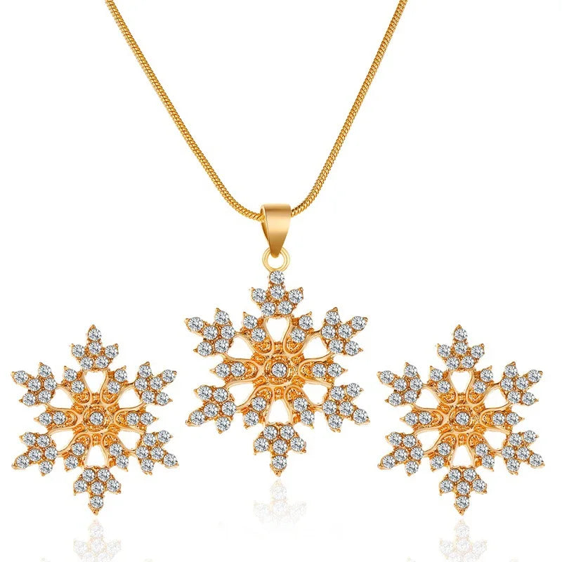 Austrian Crystal Snowflake Flower Pendant Necklace Earrings Set