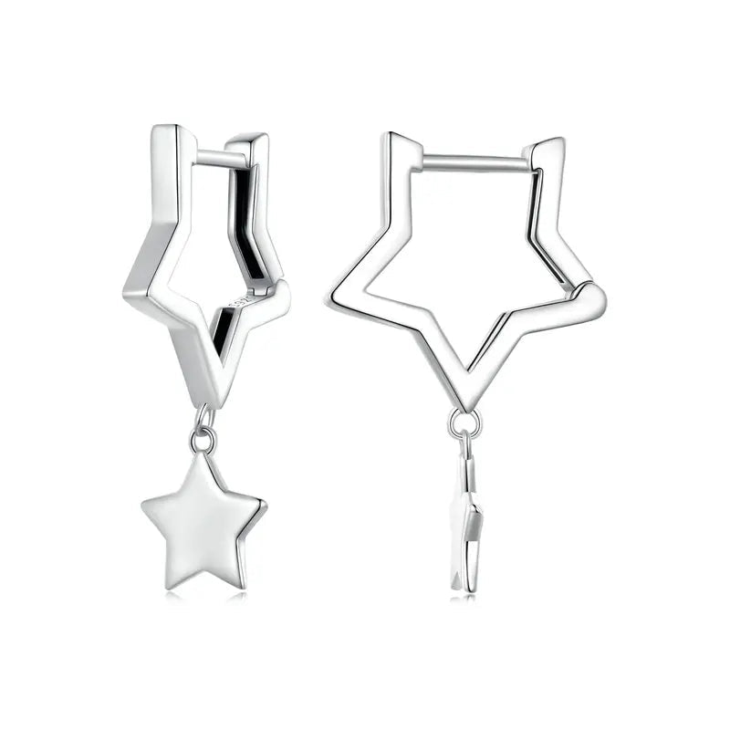 Double Star 925 Sterling Silver Vintage Drop Earrings