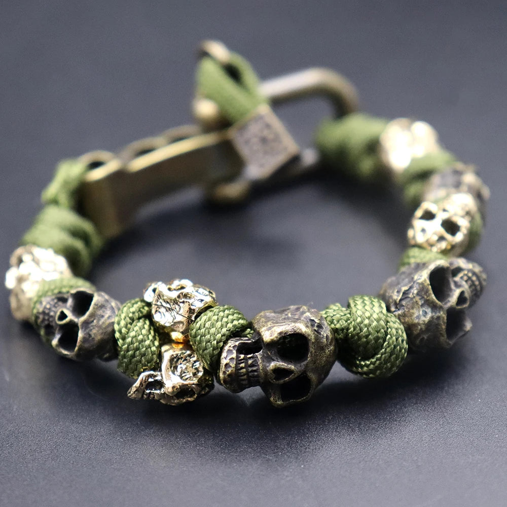 Vintage Outdoor Braided Rope Paracord Skull Bracelet