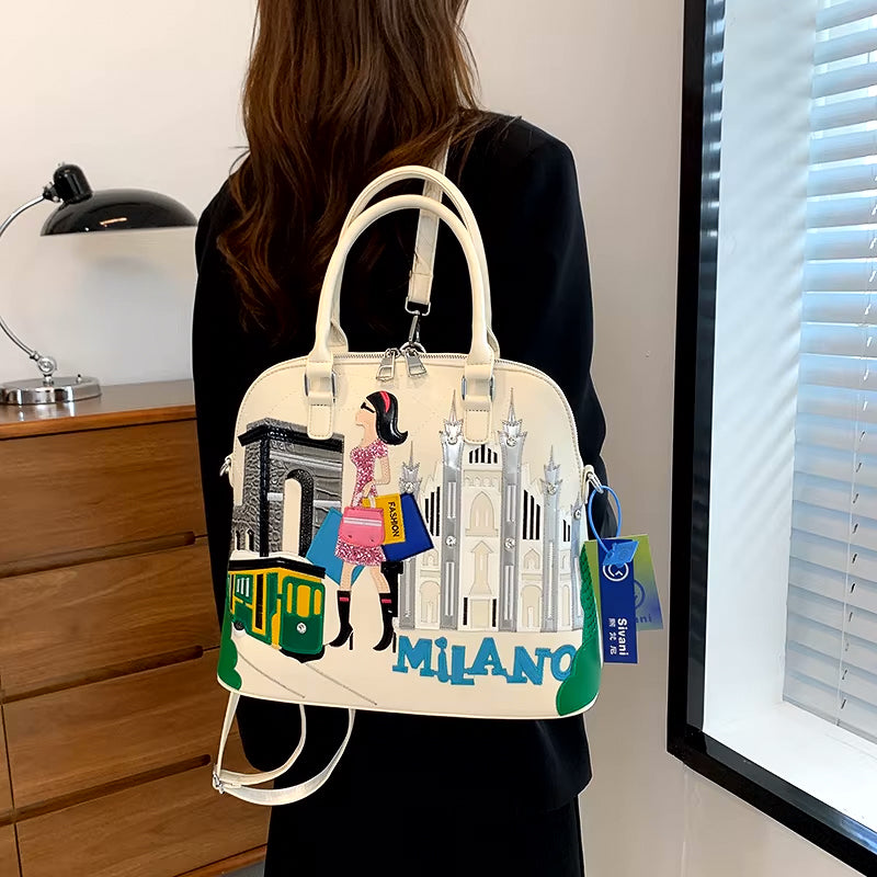 Vintage Luxury Embroidery PU Leather Tote Bag, Shoulder Bag, Crossbody Bag and Handbag
