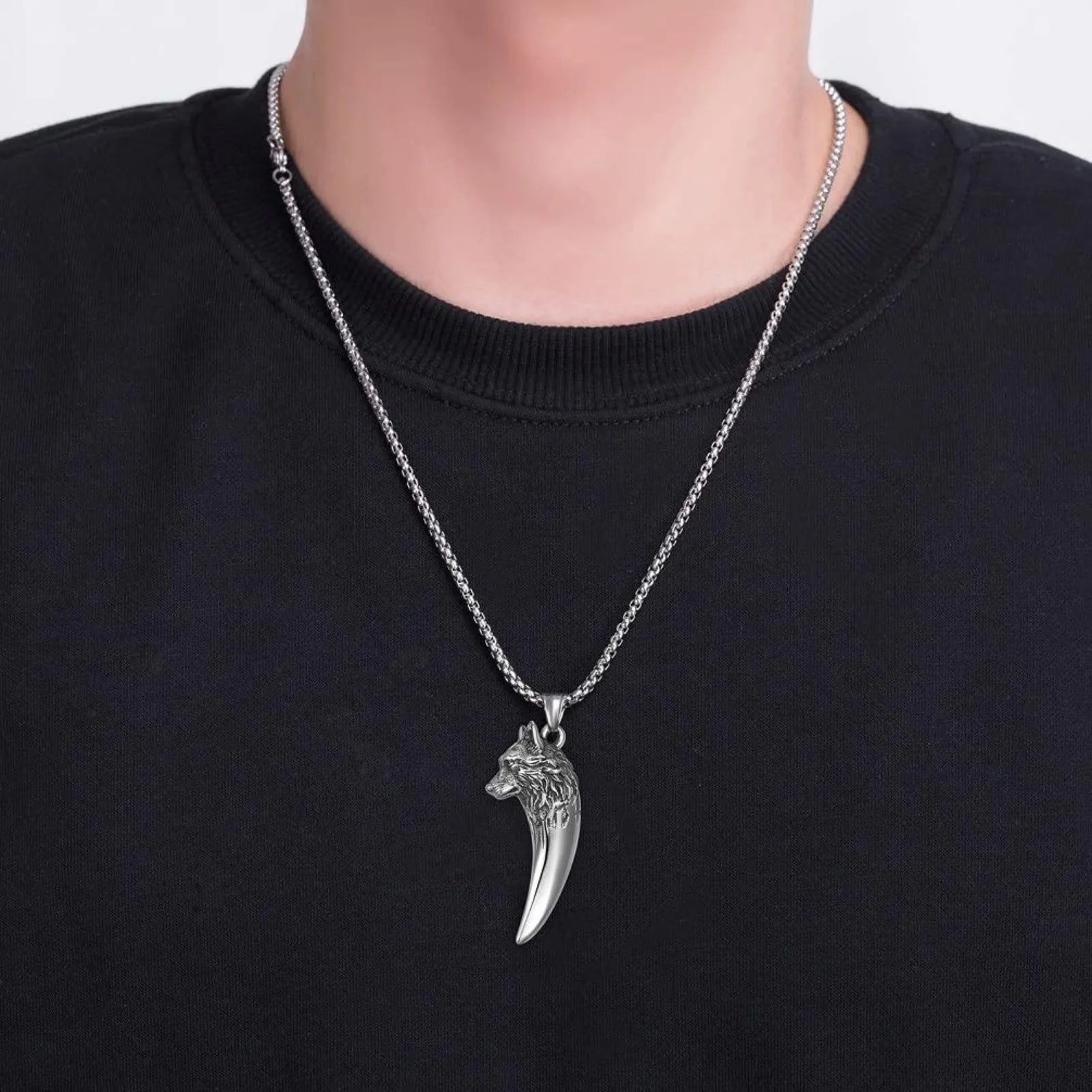 Wolf Tribal Men Stainless Steel Necklace Pendant Silver 24 inch Chain
