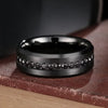 Men's 8mm Stainless Steel Ring Band CZ Black Wedding Promise