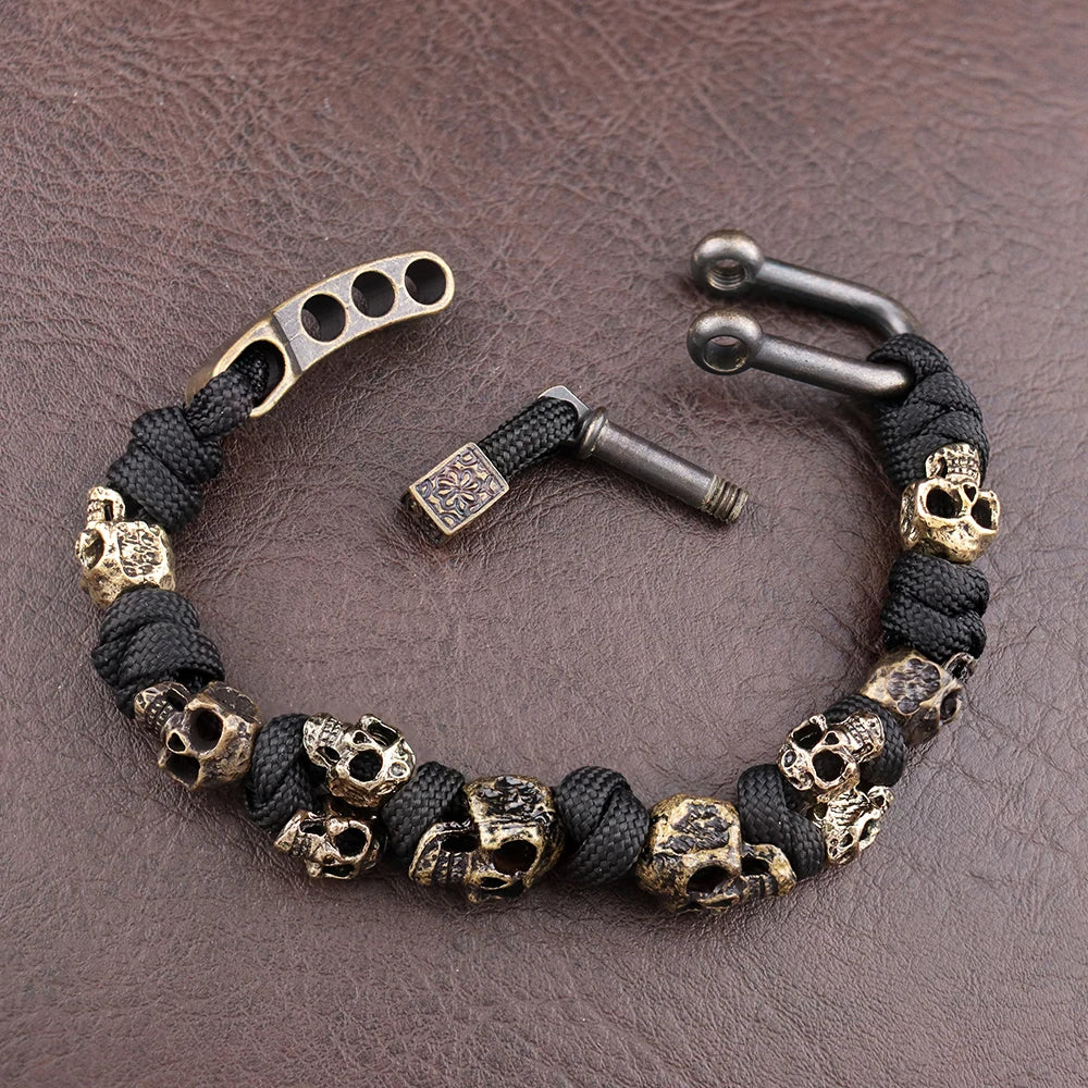 Vintage Outdoor Braided Rope Paracord Skull Bracelet