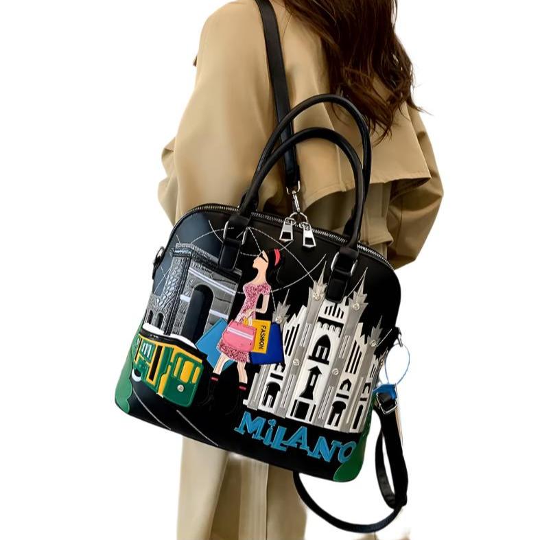Vintage Luxury Embroidery PU Leather Tote Bag, Shoulder Bag, Crossbody Bag and Handbag