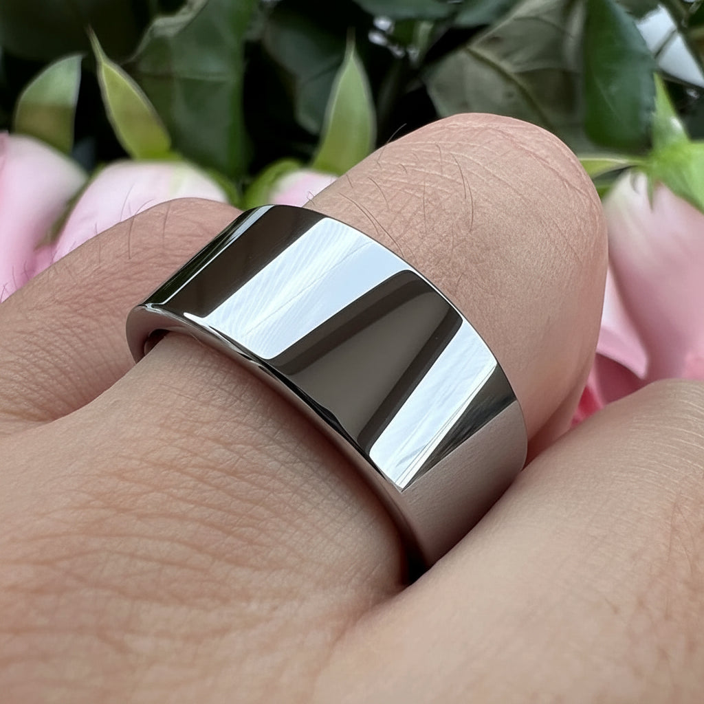 12mm Large Men Silver-Plated Tungsten Wedding Band