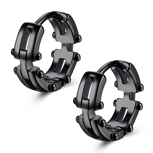 Men's Stainless Steel Stud Hoop Huggie Steampunk Chain Earrings Black