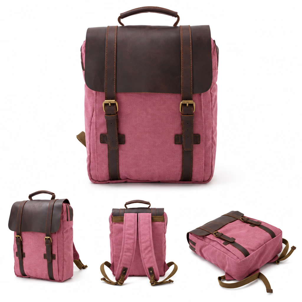 Canvas Leather Travel Backpack 20 to 35 Litre