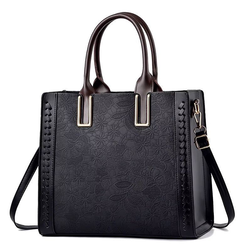 Casual Embroidery PU Leather Tote Bag, Shoulder Bag and Handbag