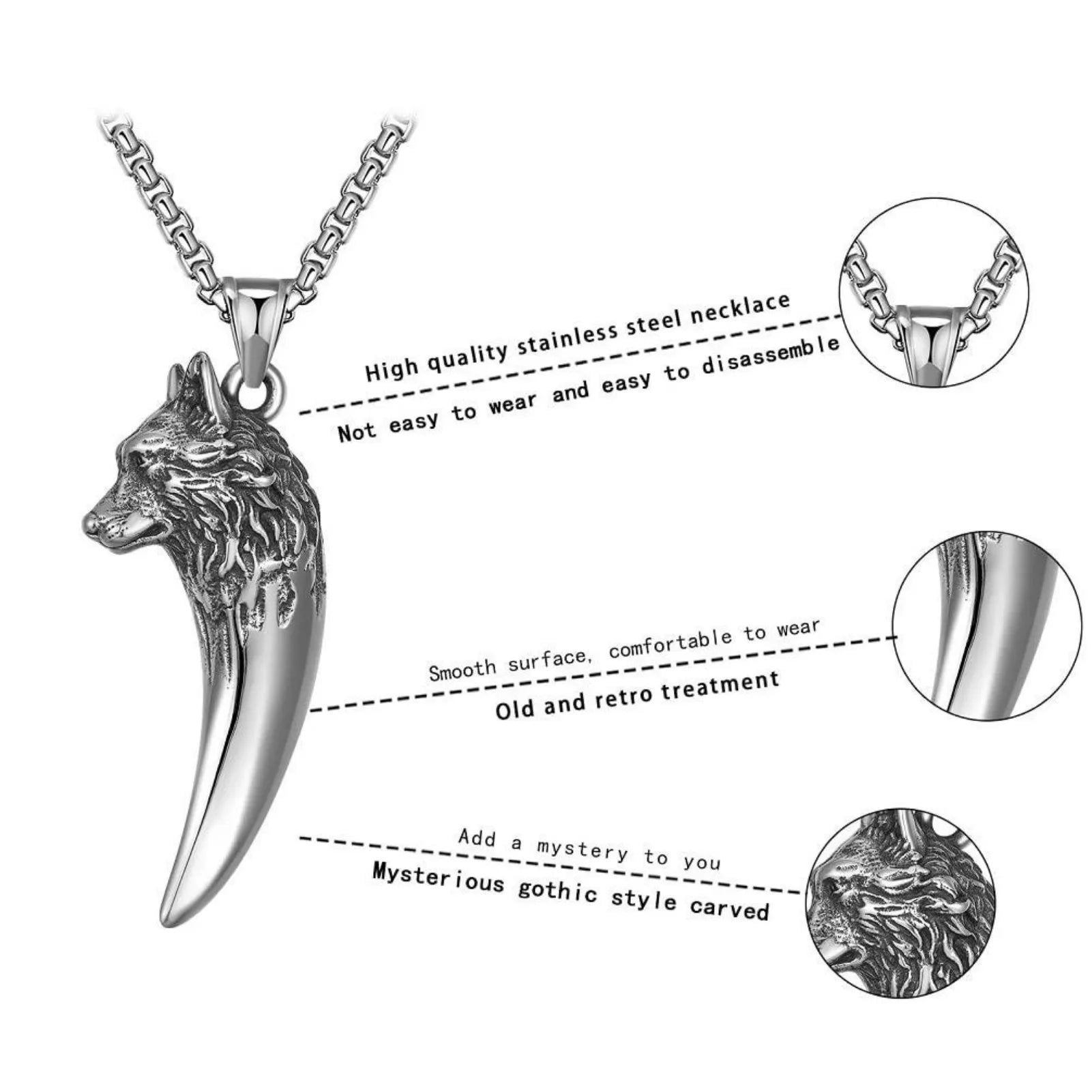 Wolf Tribal Men Stainless Steel Necklace Pendant Silver 24 inch Chain