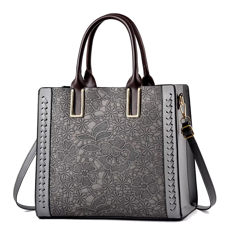 Casual Embroidery PU Leather Tote Bag, Shoulder Bag and Handbag