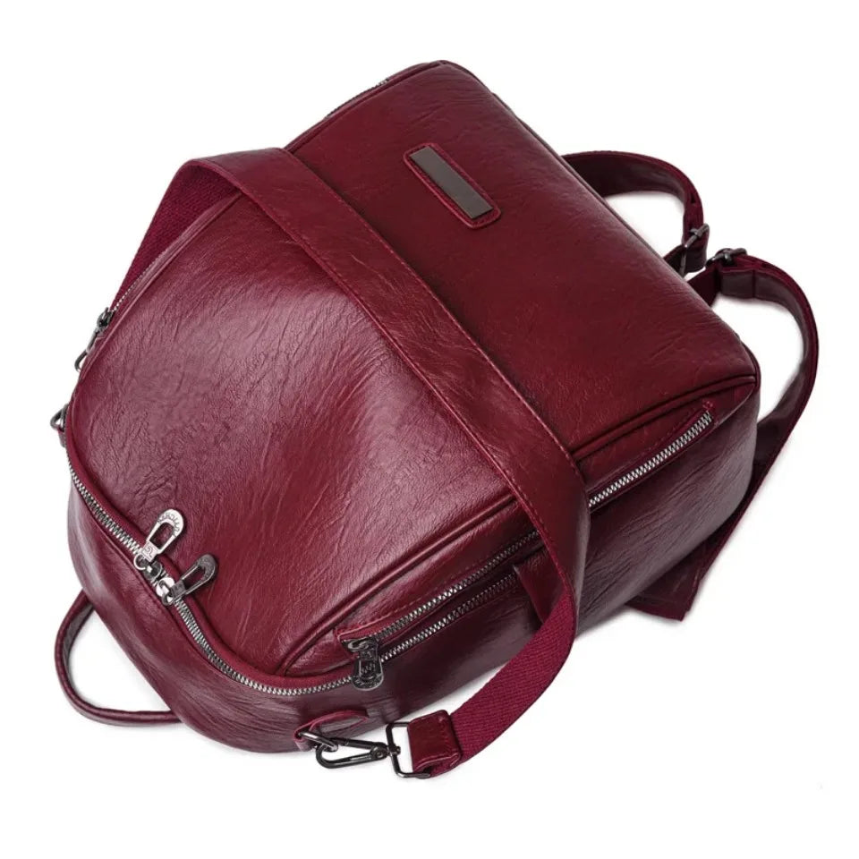Large Capacity Leather School Bag and Travel Backpack