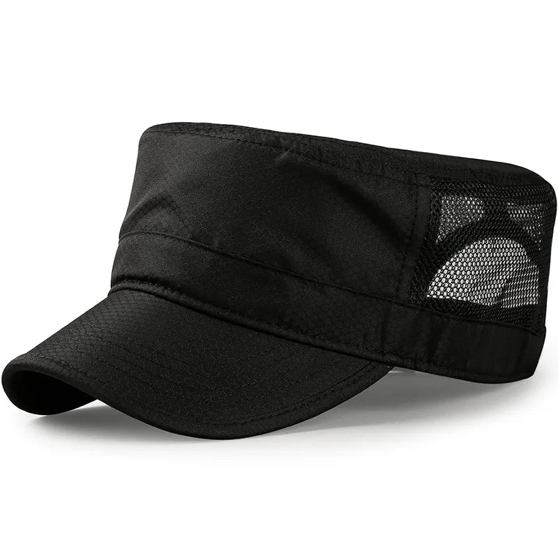 Classic Adjustable Breathable Linen Flat Top Snapback Military Hat
