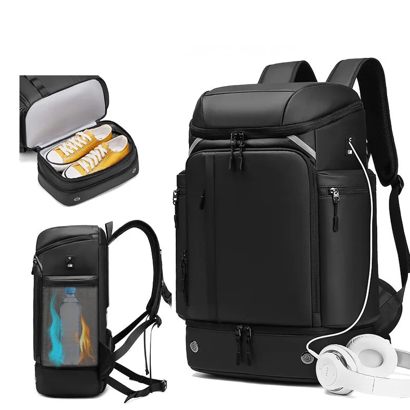 Multifunction Waterproof USB Charging 45 Liter Backpack with Shoe Compartment