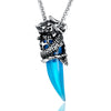 Men Gothic Dragon Tooth Crystal Stainless Steel Pendant Necklace Blue