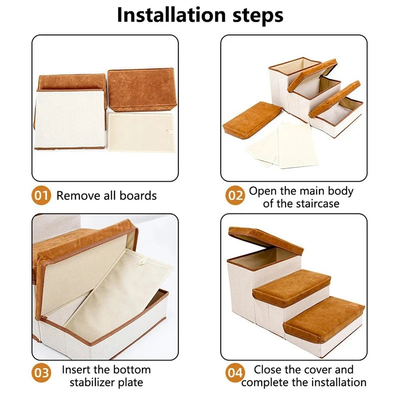 Innovato Design - 3-Step Foldable Pet Dog Stairs with Storage