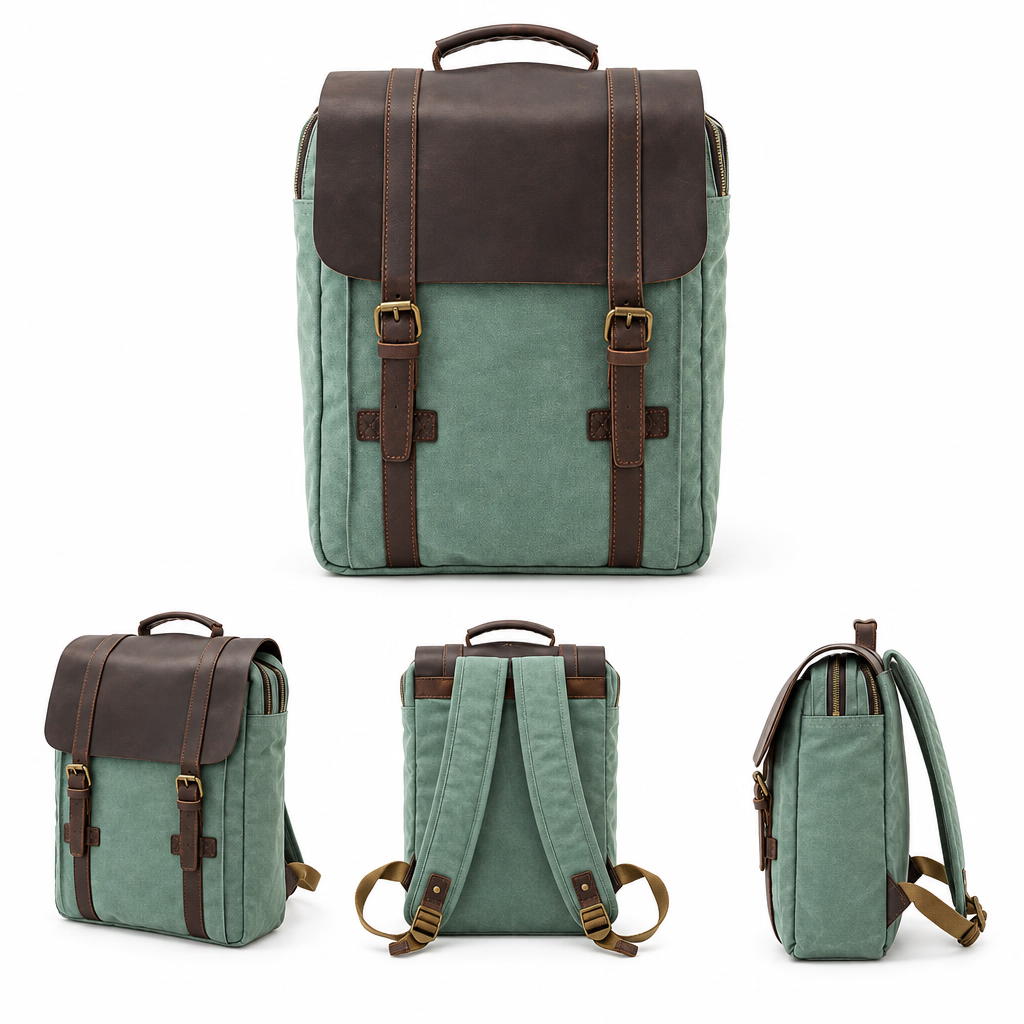 Canvas Leather Travel Backpack 20 to 35 Litre