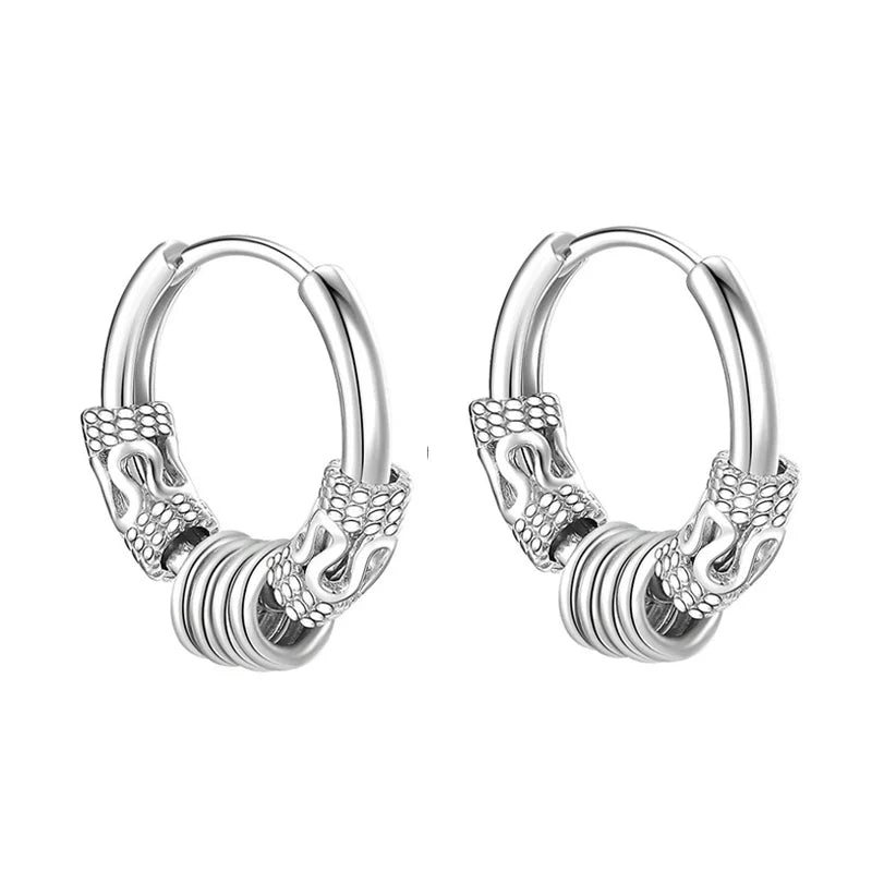 Men's Stainless Steel Stud Hoop Huggie Earrings Black Totem Punk Rock 4 Pairs