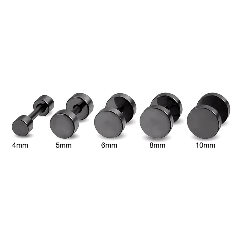 2 Pairs Men Women Stainless Steel Round Tunnel Plug Stud Earrings, Silver Black, 3-14mm