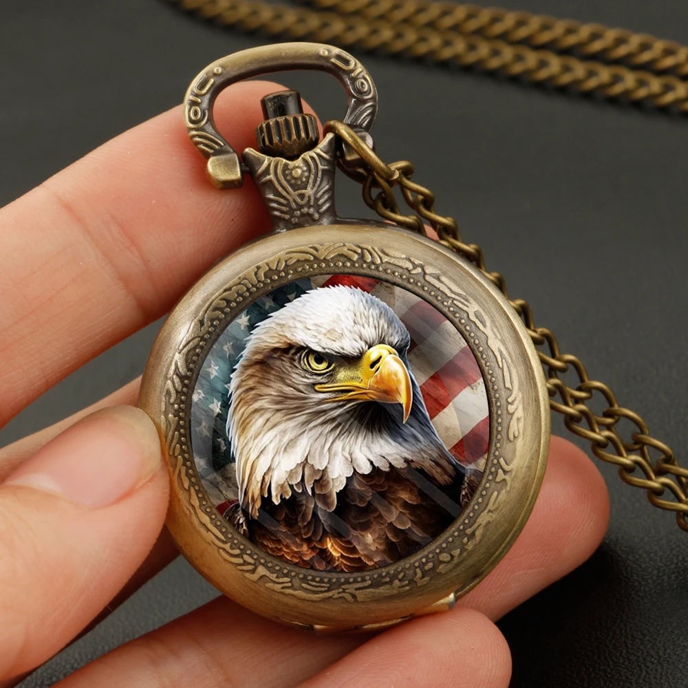 Classic Pocket Watch with Aquila Eagle American Flag