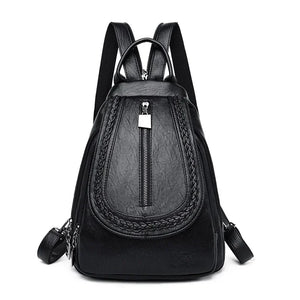 Large Capacity Waterproof Lightweight Chain and Tassel Preppy Style PU Leather Travel Backpack